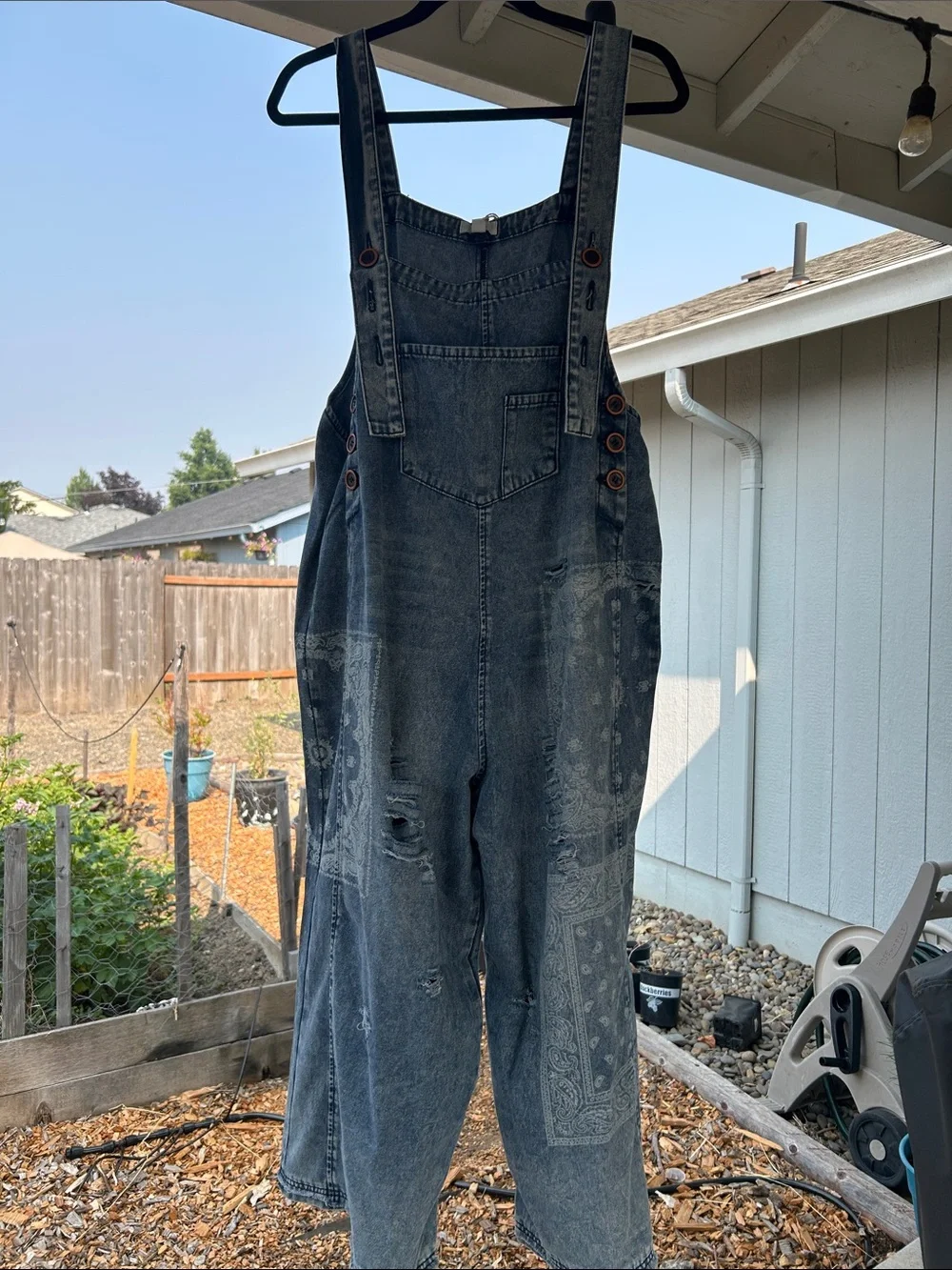 Three Bird Nest Distressed Washed Denim Overalls - Blue